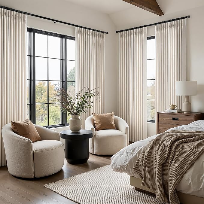 102 Inch Curtains Pinch Pleat Linen Curtains for Living Room Bedroom 2 Panels,with Back Tab Design Linen Textured Semi Sheer Privacy Thick Decorative Curtain Drapes,40x102 in Long