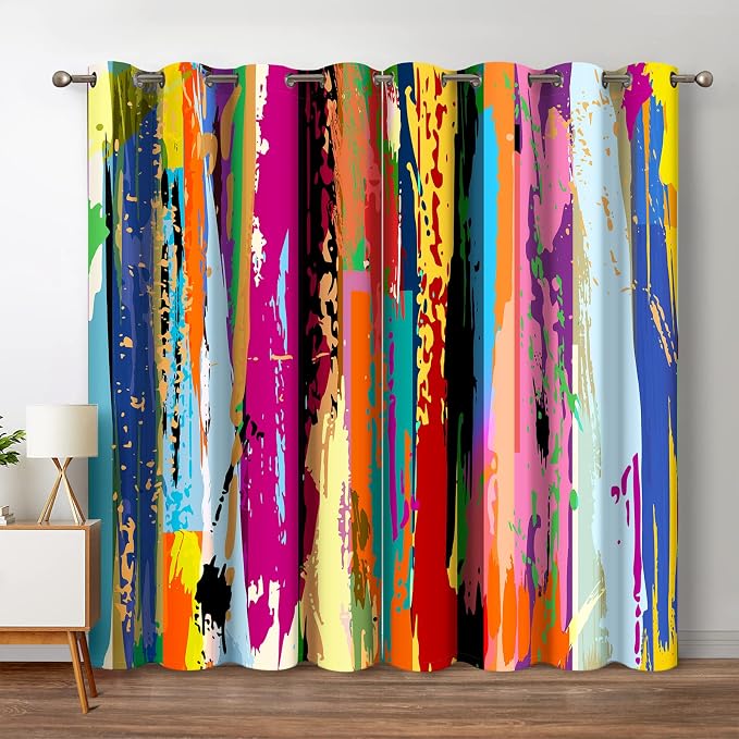 Jekeno Abstract Blackout Curtains Colorful Rainbow Design Multicolored Tainted Pattern Home Bedroom Living Room Hippie Decor Grommet Window Drapes 2 Panel Set, 52"x63"
