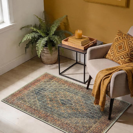 Keen Home Design 2x3 Rug - Machine Washable Entry Rug with Non-Slip Backing, Ideal for Enteryway, Kitchen, Bathroom, Laundry Room - Vintage, Easy Clean, Durable, Low Pile Rug - (2' x 3')