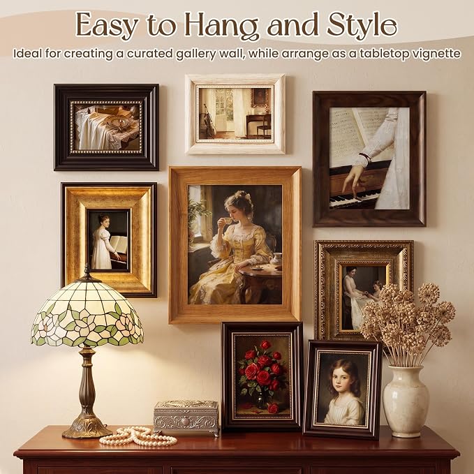 Lineshading 8 Pcs Picture Vintage Gallery Wall Frame Set Antique Picture Frame Collage Including 8x10, 5x7, 4x6 Baroque Victorian for Wall Tabletop Display Ornate Country for Bedroom Living Room