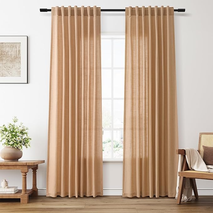 Aersas Camel Linen Curtains 84 Inches Long 2 Panels Set Back Tab Rod Pocket Living Room Drapes Farmhouse Rustic Light Filtering Window Treatments for Bedroom 52 Inch Width x 84 Inch Length