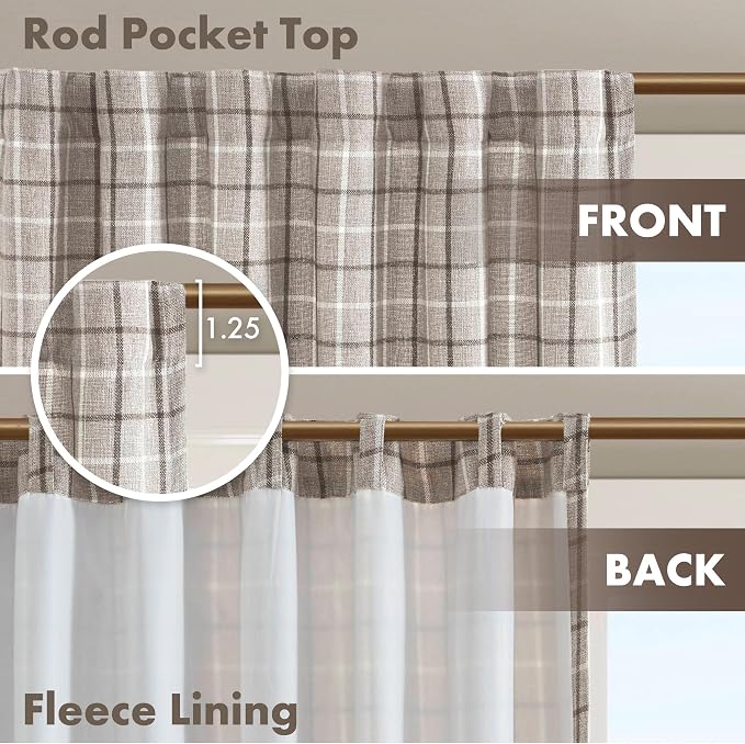 Madison Park Anaheim Cabin Plaid Curtain Window, Thermal Insulated Fleece Lining, Living Room Decor Room Darkening Drape for Bedroom, 1-Single Panel, 50x84, Rod Pocket & Back Tab, Brown (Pack of 4)