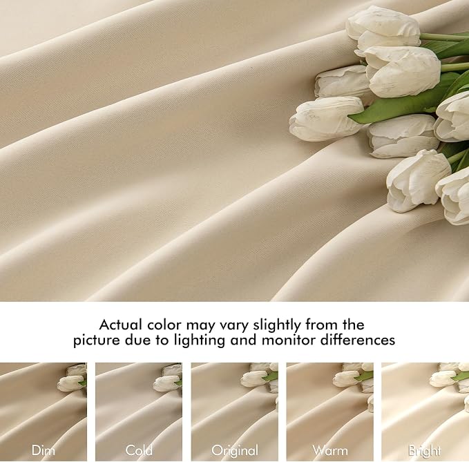 MIULEE Back Tab Cream Beige Curtains 90 Inch Long 2 Panels Set for Living Room Bedroom, Ivory Rod Pocket/Pinch Pleated Light Blocking Thermal Insulated Room Darkening Blackout Curtains, 52 x 90 Inch