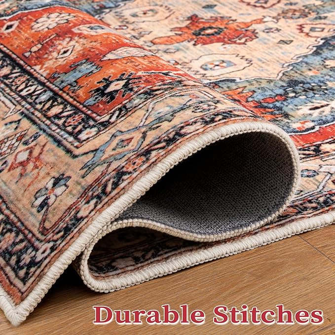SERISSA 5x7 Boho Tribal Area Rug, Washable Large Rugs for Living Room, Ultra Soft Non-Slip Bedroom Rug Print Distressed Vintage Farmhouse Carpet Rug for Dining Room Dorm Office Home Decor