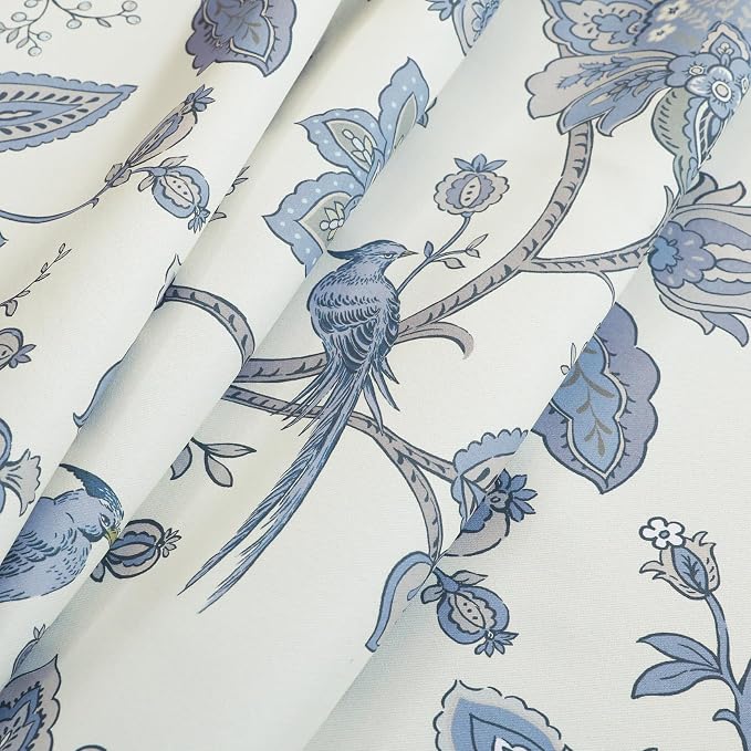 Light Blue Grey and White Floral Curtains, 63 Inch Length Vintage Botanical Pattern Serena Dupes Curtain Drapes for Bedroom Living Room 63“L 2 Panels Set