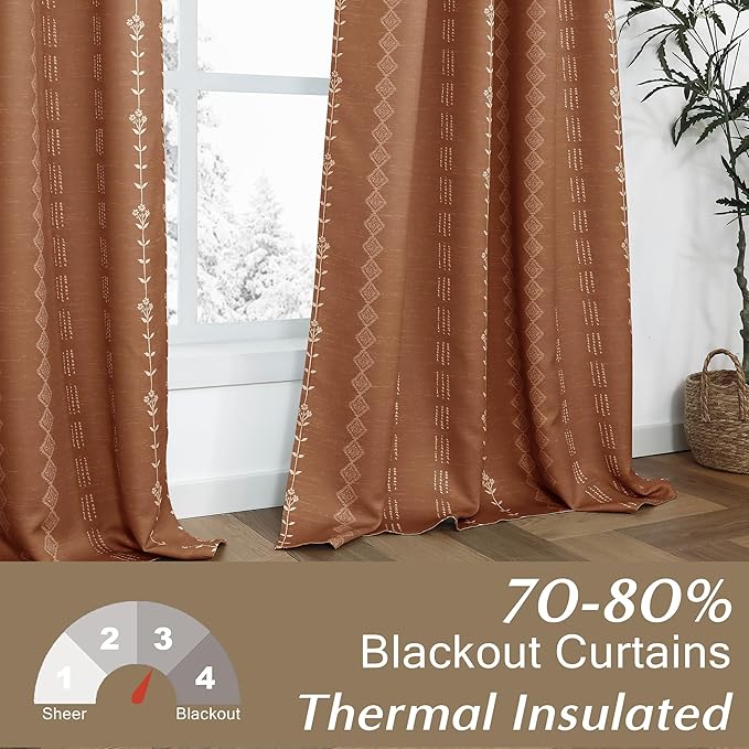 72 Inch Curtains Long,Room Darkening 70% Black Out Blackout Boho Pattern Thermal Insulating Curtains for Living Room Bedroom 2 Panels Set