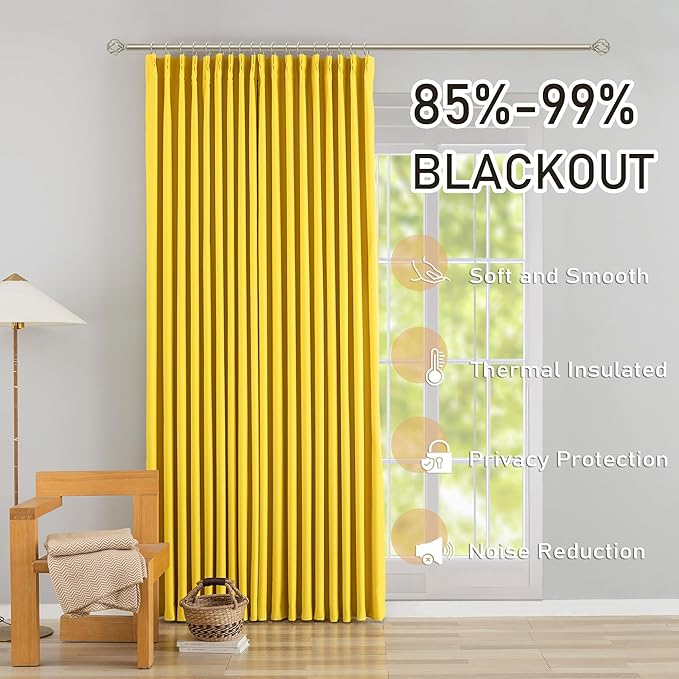 DONREN Yellow Pinch Pleated Blackout Curtains with Hooks - 94 inch Length Room Darkening Thermal Insulated Window Curtain Panels for Living Room Bedroom 2 Panel 40" Wx94 L
