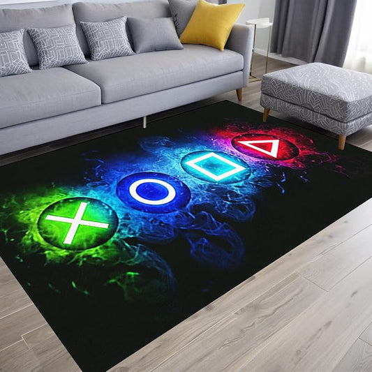 Gaming Area Rugs for Boys Cool Game Style Bedroom, Gamer Rug Room Decor, Video Games Bedroom Carpet Teens, Controller Gamepad Player Standing Throw Doormats Yoga Runner Mat Black, 47 x 31 in