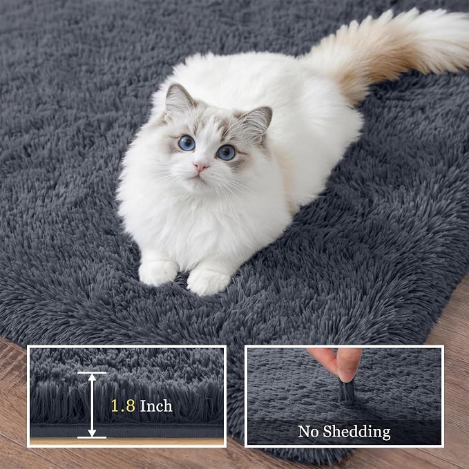 6x9 Area Rugs for Living Room Bedroom: Ultra Soft Fluffy Shag Rug Upgrade Non-Slip Non-Shedding Large Fuzzy Plush Carpet Indoor Floor Carpets for Kids Room Playroom Nursery Dorms Home Decor Grey
