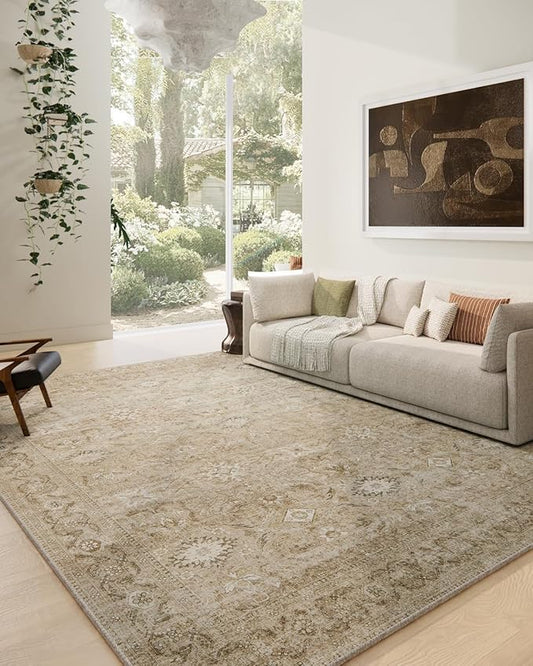 10x12 Area Rugs for Living Room: Large Washable Rug Non Slip Low Pile Soft Faux Wool Non Shedding Distressed Vintage Lightweight Boho Carpet for Bedroom Dining Room Nursery Home Office Farmhouse