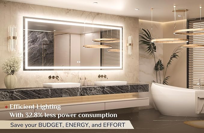 Keonjinn LED Bathroom Mirror 72" x 32" with Frontlit & Backlit, Lighted Mirror for Bathroom Wall with Dimmable 3-Color Lights, Large Anti-Fog Mirror, HD Tempered Glass, UL-Listed LED Driver