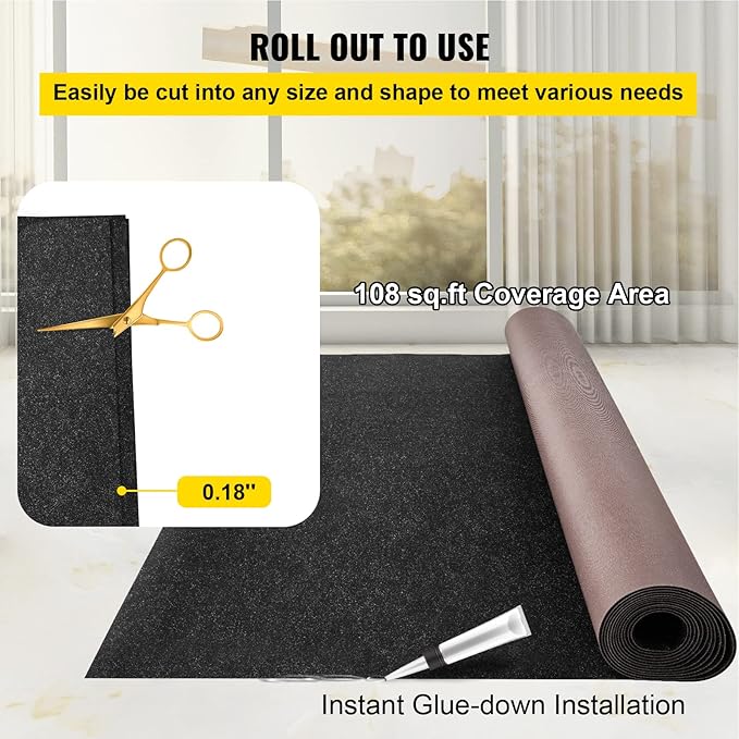 Happybuy 6 ft x 18 ft Black Marine Carpet for Boats Waterproof - 0.18" Thick Indoor Outdoor Rug Carpet Roll for Home Patio Porch Deck
