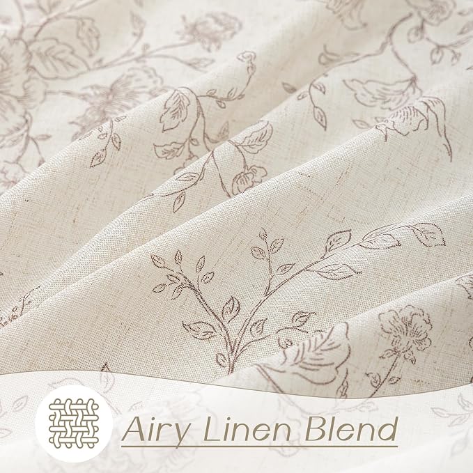 Coffee Floral Curtains 80 inch Length Back Tab Farmhouser Living Room Light Filtering Curtains Coffee Pattern Print on Cream White Linen Curtain Minimalist Aesthetic Sketch Style Vintage Room Decor