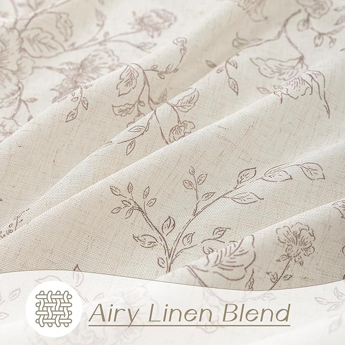 Pinch Pleat Floral Linen Curtains 108 inch Long Coffee and Cream Memory Trained Curtain Light Filtering Living Room Farmhouse Flower Pattern Printed Pleated Drapes with Hooks 2 Panels 40“W x 108"L
