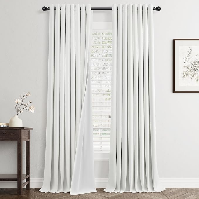 Jowels Ivory Linen Blackout Curtains 106 Length 2 Panels Set for Living Room Bedroom, 100% Black Out Thermal Insulated Linen Drapes, Room Darkening Grommet Curtains 106 Inches Long