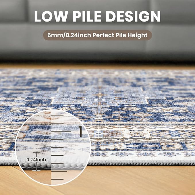 zesthome Washable Round Rug - 5ft Ultra-Thin Circle Area Rugs, Vintage Non-Slip Low Pile Rug for Living Room, Stain Resistant Rug for Bedroom, Entryway, Kitchen, Nursery