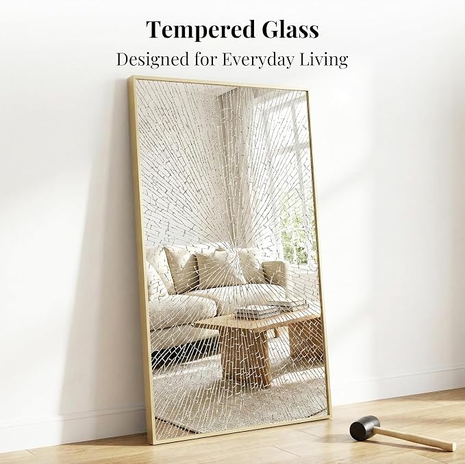 55"x30" Satin Gold Wide Bathroom Wall Mirror for Double Vanity | Wide Double Vanity Mirror, Slim Metal Frame, Long Console or Buffet Use, Vertical/Horizontal Mount, Tempered Glass