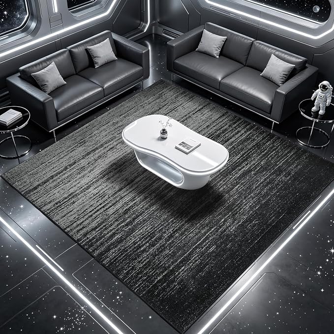 LIANLAM 8x10 Silver Infused Self-Cleaning Rug,for Living Room (8x10,Black) | NASA-inspired silver infused fabric washable rug,long-lasting surface freshness, low-pile minimalist versatile home decor