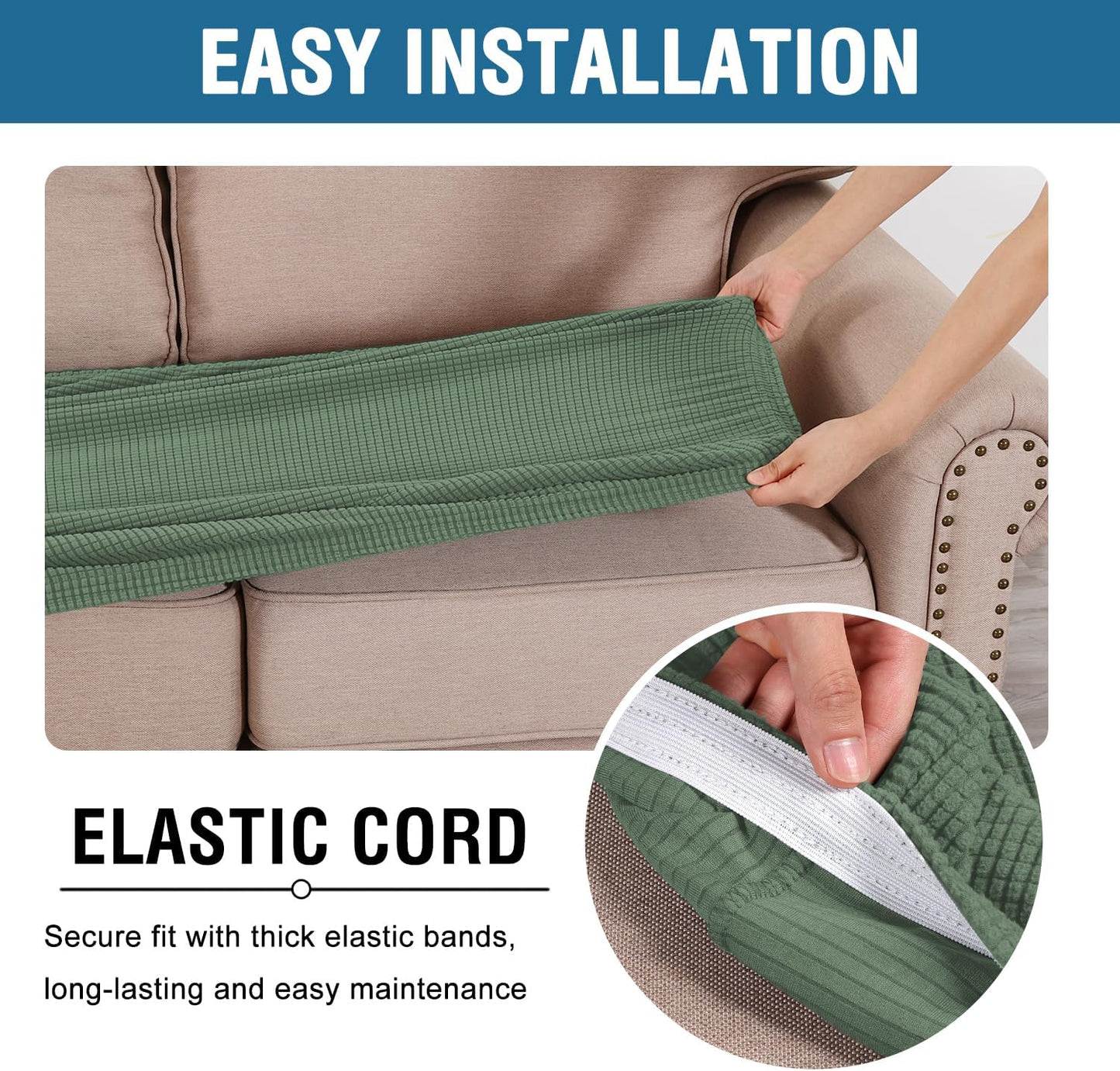 H.VERSAILTEX Super Stretch Individual Seat Cushion Covers Sofa Covers Couch Cushion Covers Slipcover Sets Thick Jacquard Textured Twill Fabric (1 Piece Loveseat Cushion Cover, Loden Frost)