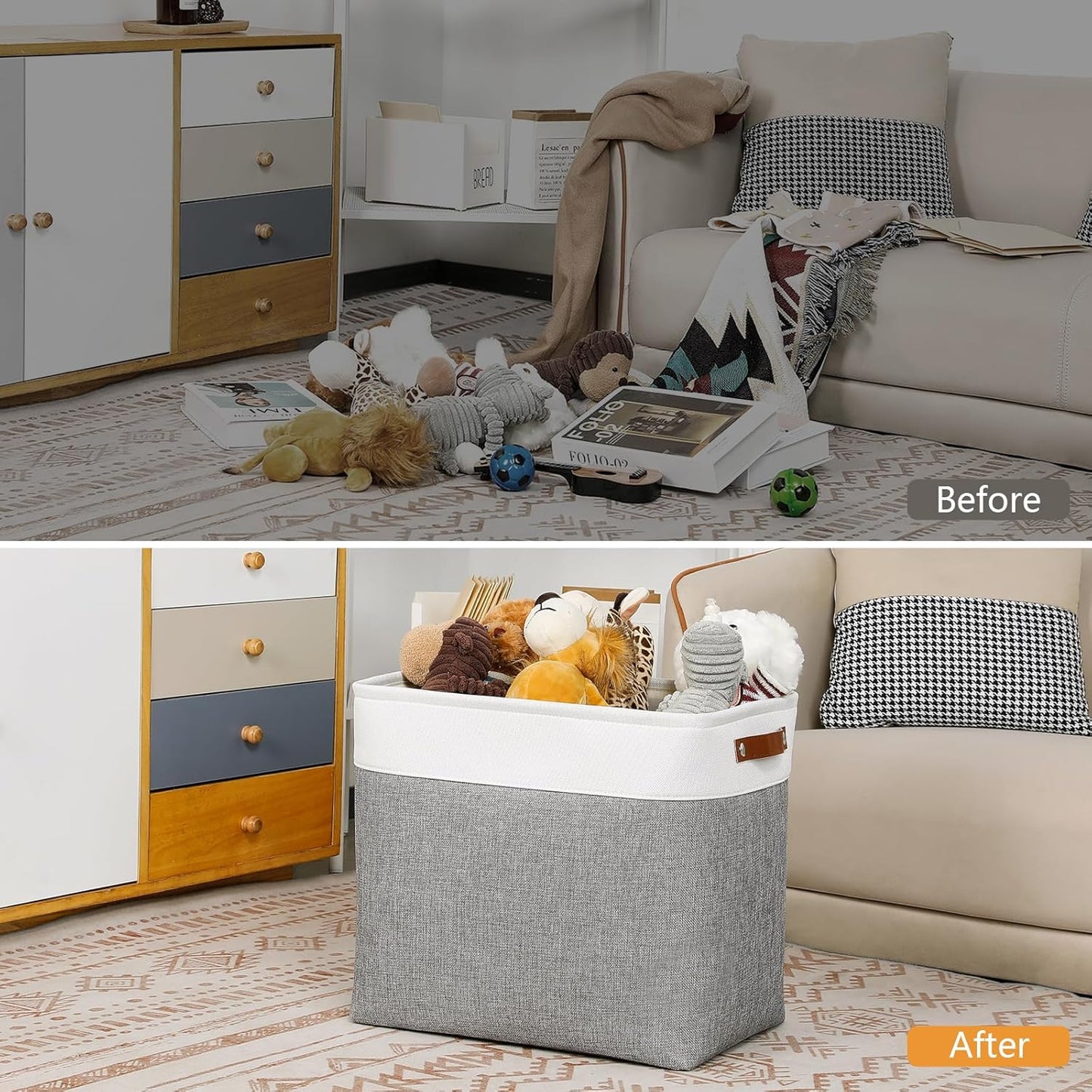 DULLEMELO Storage Baskets 17 inch Large Basket for Blanket Living Room, Foldable Storage Bins Baskets for Organizing [3 Pack] Blanket Storage Baskets Organizer for Home,Office,Closet(White&Grey)