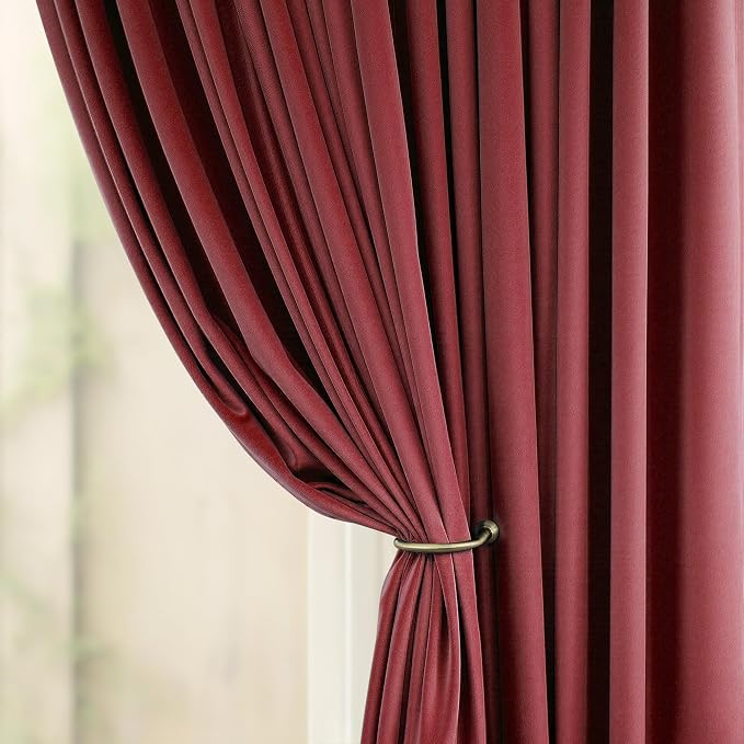 Christmas Red Velvet Curtains 84 Inch Length 2 Panels Back Tab Pocket Victorian Vintage Luxury Living Room Darkening Thermal Insulated Decorative Long Drape for Bedroom Holiday Xmas Gift Burgundy Wine