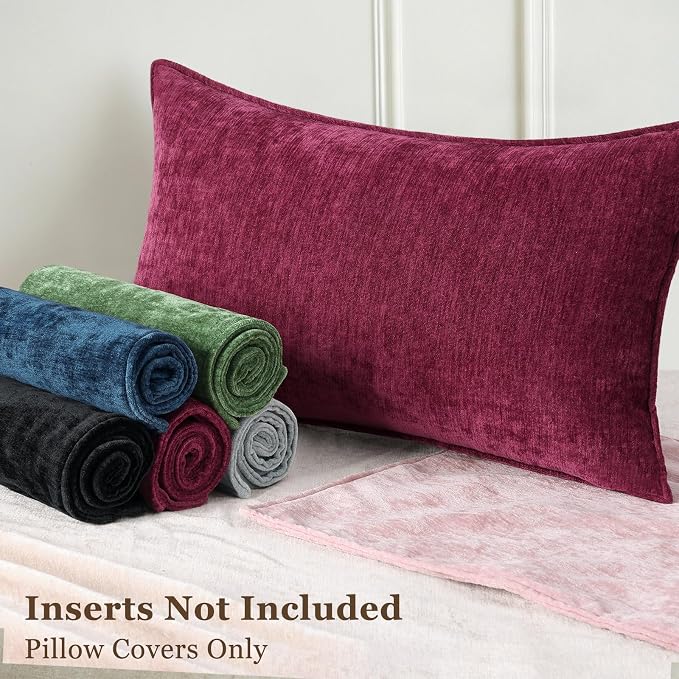 decorUhome Fall Couch Throw Pillow Covers 18x18 Set of 2, Decorative Soft Velvet Modern Cozy Chenille Pillow Cases with Elegant Design for Sofa Bed Living Room Home Decor, Rhododendron
