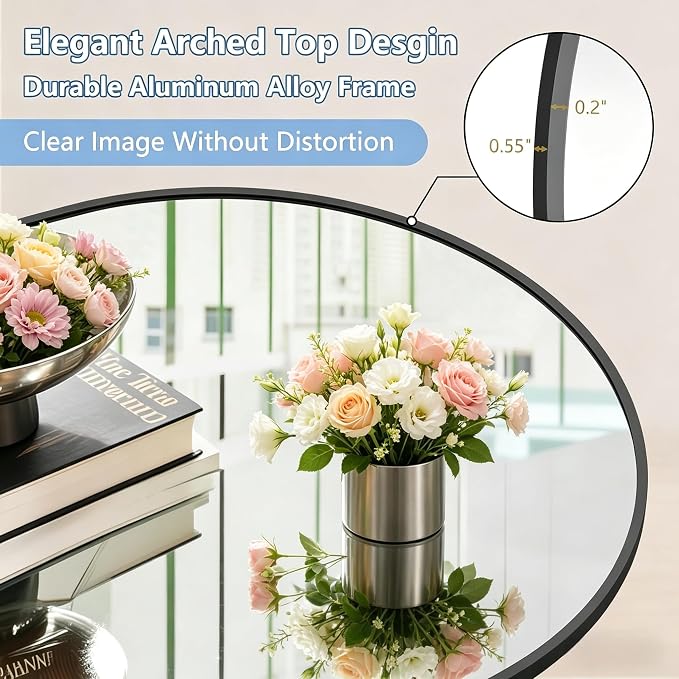 Prywot Full Length Mirror, Oversized 90"x46" Arched-Top Floor Mirror, Free Standing Mirrors, Modern Full Body Mirrors with Aluminum Alloy Frame for Bedroom,Living Room, Black