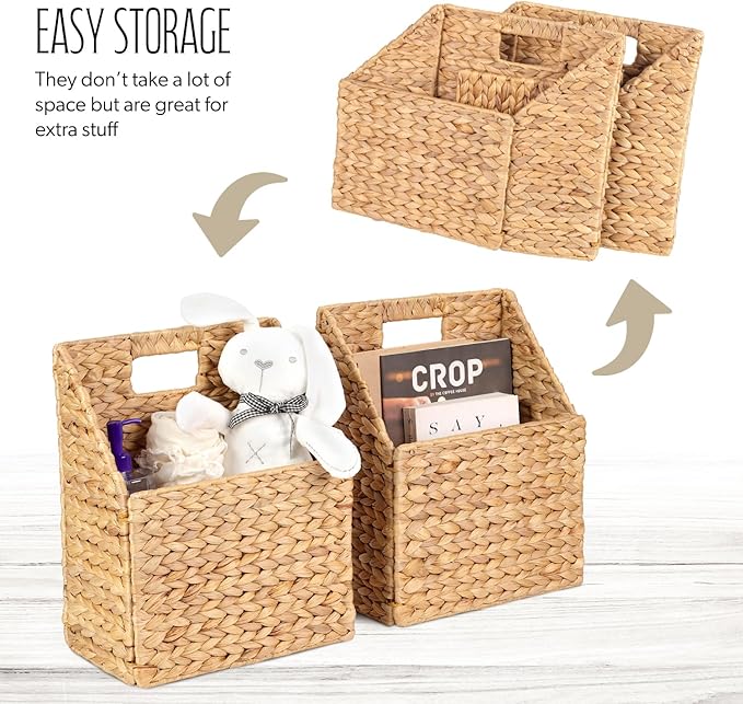 Wicker Hanging Storage Basket (10,5"Lx6,5"Wx13"H), Set of 2 Wall Baskets, Water Hyacinth Baskets, Wall Decor Hyacinth Basket Hanging for Organizing Files, Mails, Books, Magazine,...