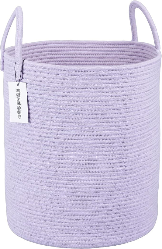 XUANGUO Rope Laundry Basket Hamper for Clothes Woven Storage Basket for Living Room Bedroom Boho Tall Rope Baskets for Blanket Toys Pillow Towels Baby Nursery Hamper Bin Large purple or lavender