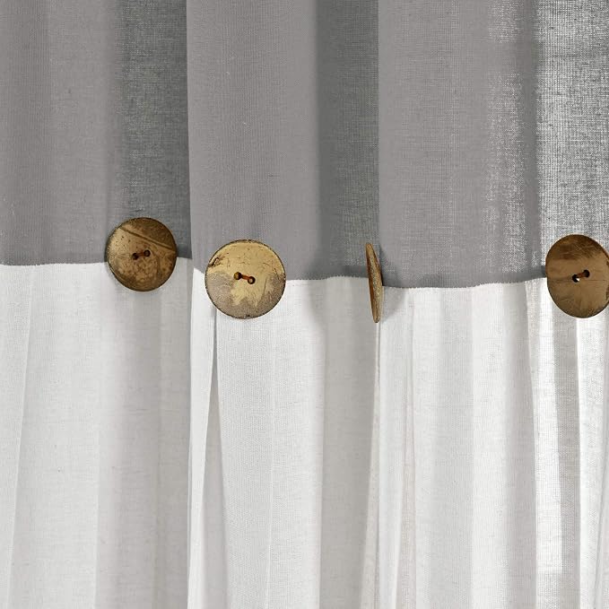 Lush Decor Linen Button Window Curtain Panel, Single, 40" W x 84" L, Dark Gray & Off White - Country Curtains - Color Block Modern Farmhouse Curtains For Living Room, Bedroom & Dining Room