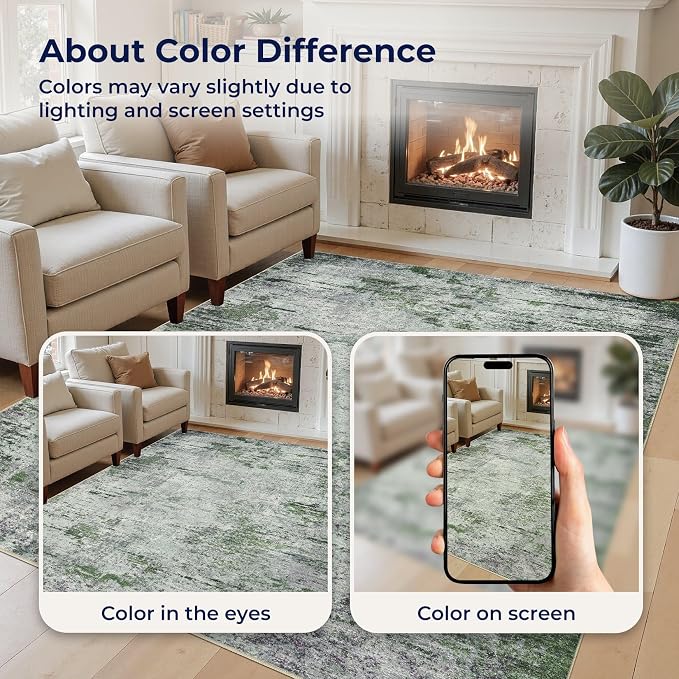 DMOYEST Area Rug Living Room Rugs - 5x7 Large Soft Indoor Neutral Modern Abstract Low Pile Washable Rug Carpet for Bedroom Dining Room Farmhouse Home Office - Green/Grey/Brown