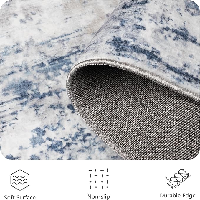 8x10 Area Rugs, Abstract Modern Ultra Soft Washable Rug, Non Slip Carpet with Rubber Back Stain Resistance Rugs for Living Room, Bedroom, Dining Room Decor(Blue & White)