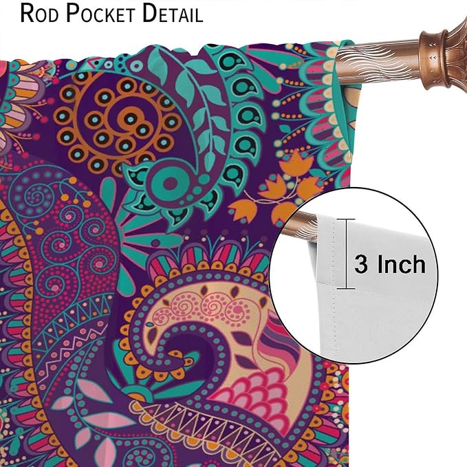 Vintage Bohemian Curtains, Indian Bohemian Mandala Colorful Pattern Blackout Thermal Curtains, Bedroom Living Room Curtains, 2 Panel Set, 84x84 in.