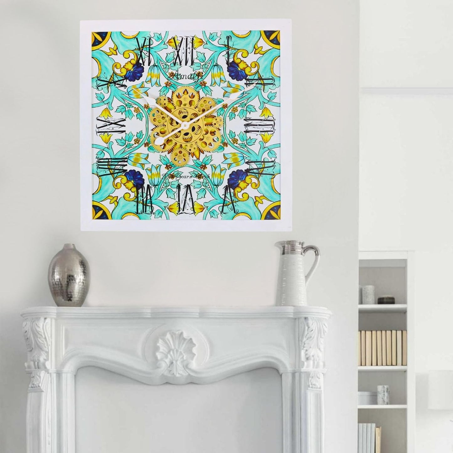 The Gears Clock Wall Clock Italy Collection with Moving Gears (Amalfi, 24 inches (60 cm))