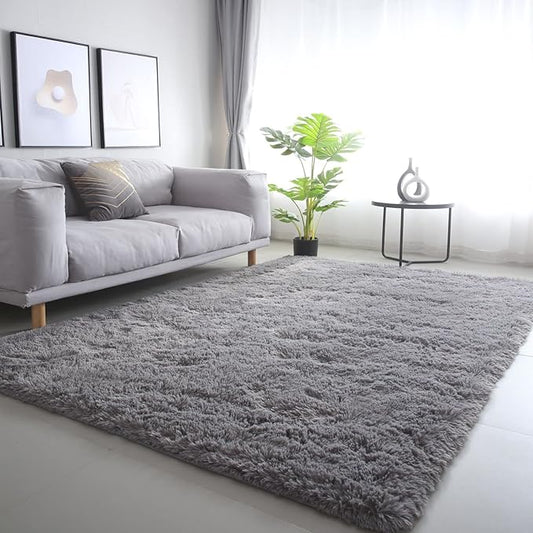 Gray Area Rug for Bedroom 3x5: Shag Fuzzy Rugs for Living Room Bedroom, Gray Non-Slip Shaggy Carpets for Kids Girls Baby's Room, Furry Rugs for Nursery Decor, Floor Rug for Dorm Room