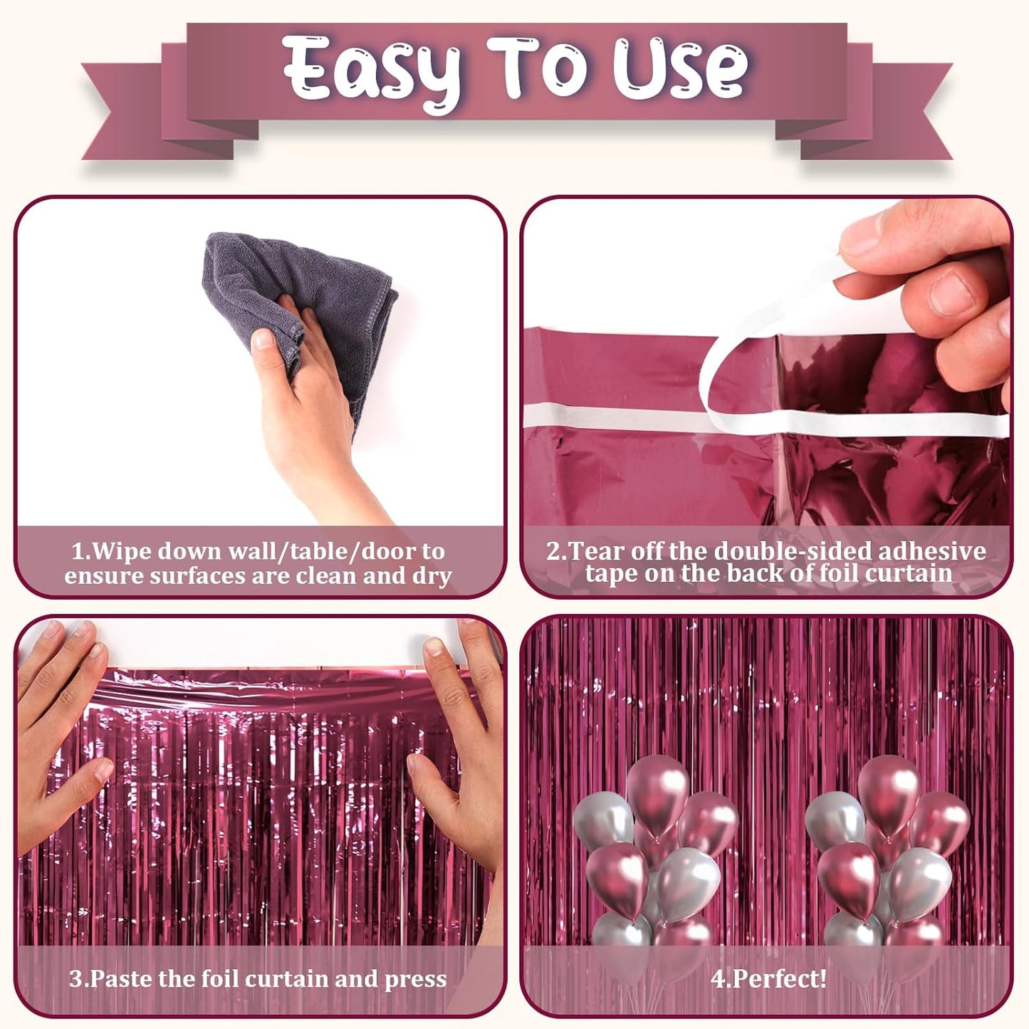 3 Pack 3.3 x 8.2 ft Burgundy Foil Fringe Backdrop Curtains, Tinsel Streamers Party Decorations, Fringe Backdrop, Door Shimmer for Graduation, 70s, 80s, 90s Party
