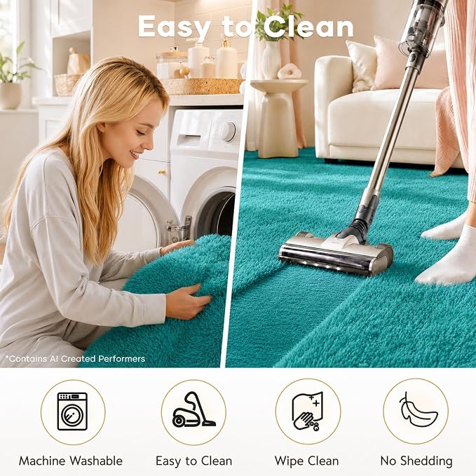 Ophanie Teal Rugs for Bedroom Living Room, Fluffy Fuzzy Furry Carpet, Plush Soft Shaggy Bedside Indoor Floor 4x6 Area Rug for Kids Girls Boys Baby Teen Dorm Nursery Decor with Over 99 pcs Pile fibers