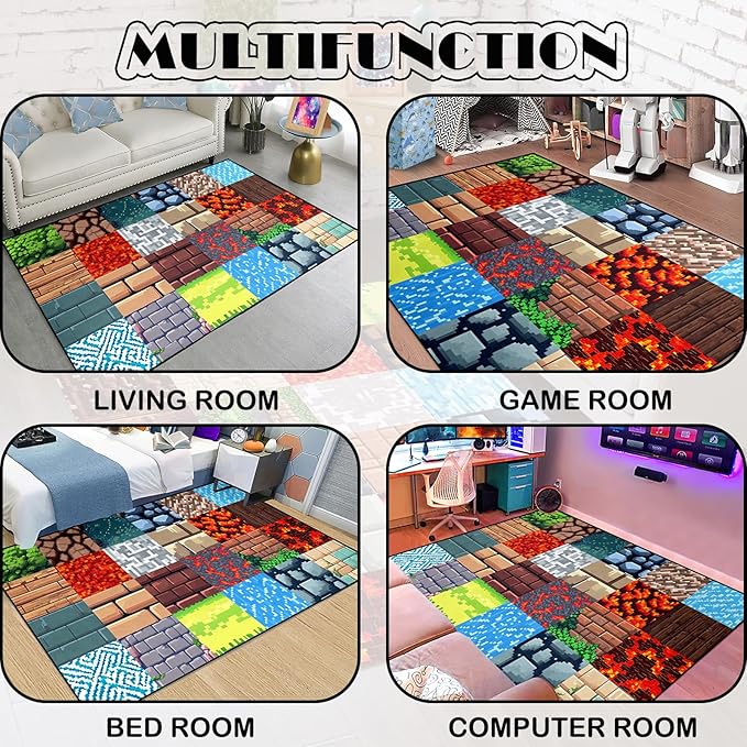 Game Room Rug 8‘x10’ - Gaming Rugs for Boys Bedroom Gamer Carpet Gaming Floor Mat Rugs Gamer Rug Video Game Decor for Bedroom Living Room Playroom