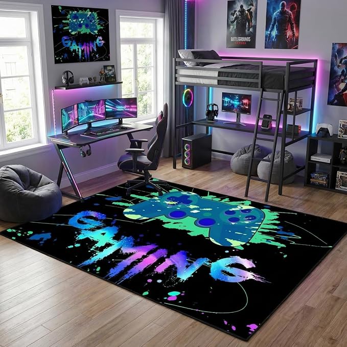 Game Controller Area Rug for Boys Large Video Gaming Carpet Children Gamer Rugs for Bedroom Boys Teen Printed Gamepad Play Carpet Decor Throw Decorate Doormats 59 inx39 in