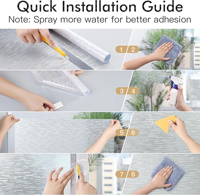 Haton Window Privacy Film, Frosted Glass Film, Sun Blocking Static Cling for Bathroom & Office, Heat Control Anti Glare Removable, UV Rejection Non-Adhesive Covering for Home, 23.6" x 157.4"