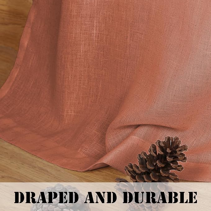 H.VERSAILTEX Linen Curtains Elegant Natural Linen Semi Sheer Curtains Energy Light Filtering Rod Pocket Window Treatments Panels for Living Room (Set of 2, Terracotta, 52 inch W X 63 inch L)