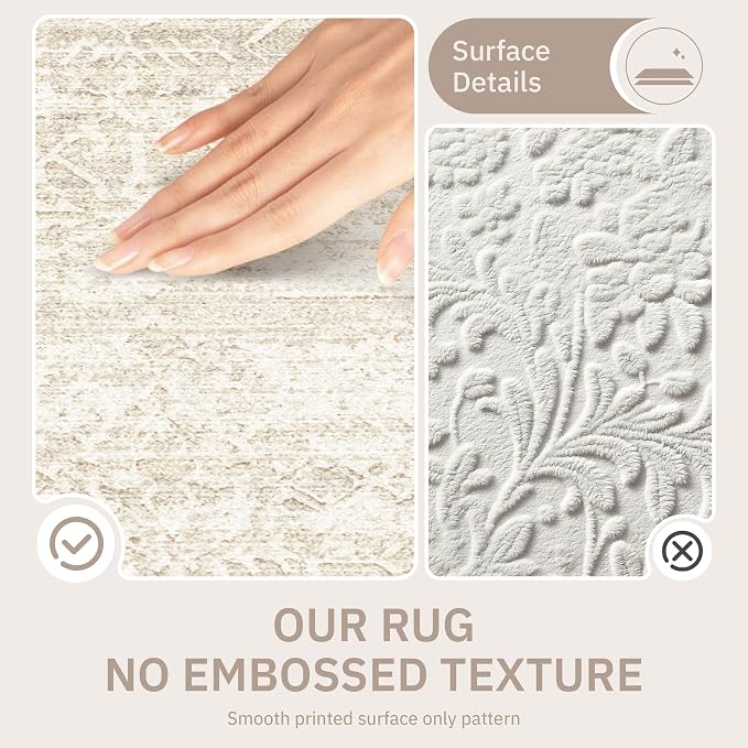Soalmost Living Room 10x14 Area Rugs, Washable Soft Rug Beige/Cream | Low Pile Non-Slip Stain Resistant Extra Large Thin Rug, Vintage Throw Carpet for Dining Room Bedroom Farmhouse Home Office