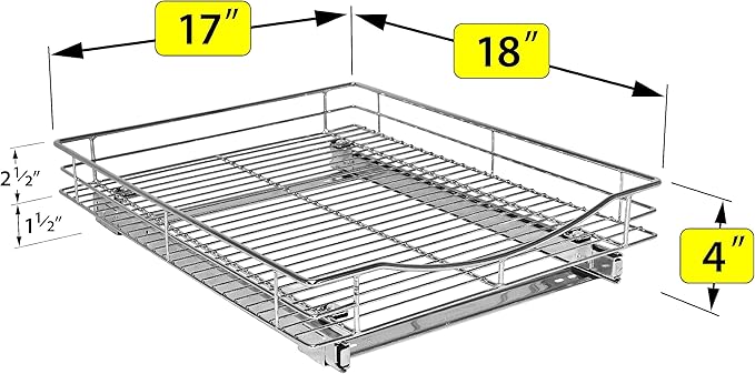 LYNK PROFESSIONAL® Pull Out Cabinet Organizer, 17" x 18" Slide Out Cabinet Organizer Pull Out Drawer – Pull Out Shelves for Kitchen Cabinets – Under Sink Organizers - Lifetime Ltd. Warranty, Chrome