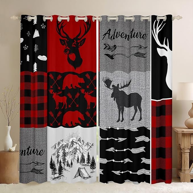 Erosebridal Elk Deer Blackout Curtains, Rustic Camping Curtains & Drapes for Kids Boys Teens Adult Wildlife Moose Animal Curtains 42" Wx90 L Farmhouse Camper Window Treatments 2 Panels