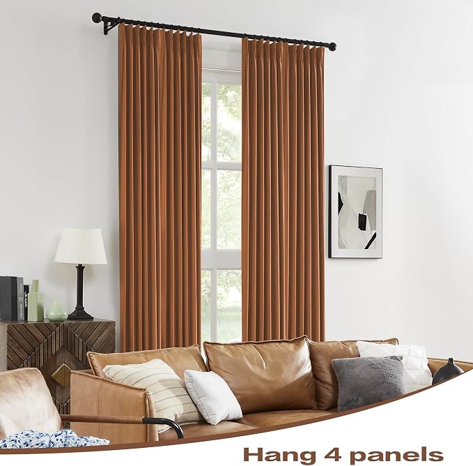 DUALIFE Pinch Pleatd Blackout Curtains 105 Inches Long, Boho Linen Rustic Copper Color Retro Room Darkening Privacy Curtains Drapes with Hooks for Living Room Bedroom 2 Panels Terra Cotta Rust 50x105