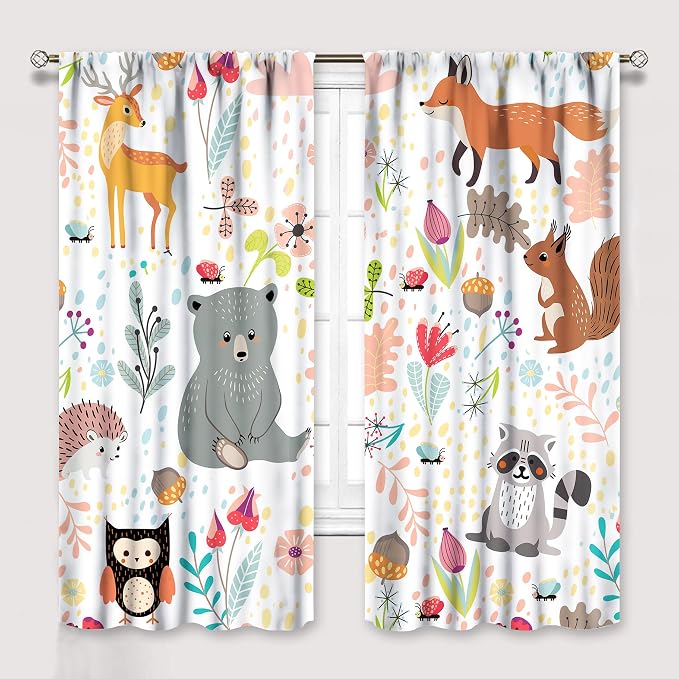 YCness Rustic Animal Curtains, Wild Forest Animal Bear Fox Deer Kids Window Treatments for Living Room Bedroom, Farmhouse Woodland Blackout Drapes 2 Panel Sets, 72x63 Inch