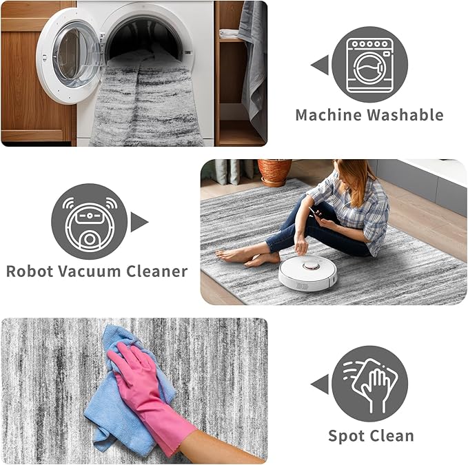 3x14 Washable Hallway Runner Rug: Extra Long Runners for Entryway Living Room Dining Room - Stain and Water Resistant Rugs with Non-Slip Backing - Soft Low-Pile Carpet 14ft Grey