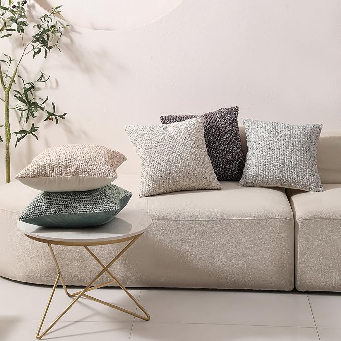 DEZENE Striped Throw Pillow Covers 22x22 Set of 2 Beige Textured Boucle Chic Morden Boho Accent Farmhouse Square Decorative Couch Pillow Covers for Home Decor Bed Sofa Living Room