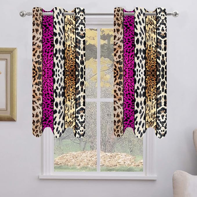 Wild Animal Print Curtain, Room Darkening Thermal Insulated Blackout Leopard Boa Window Drapes with Grommets for Living, Dining, Bedroom, Hot Pink Leopard Print, 52"x 72", 2 Panels