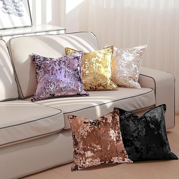Velvet Pillow Cover Gold 18x18 Inch - Luxury Crushed Velvet Decorative Throw Pillow Case for Living Room Sofa Bed (1 Pack)